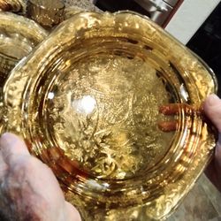 Depression Amber Glass Dish Set Read Paper For How Many Pieces In The Set All Perfect Never Been Used