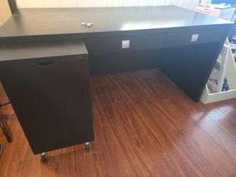 Dark Brown L shaped Office Desk with Rolling side