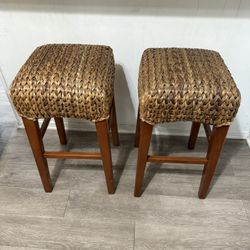 Braided Wicker/Wood Counter Stools 