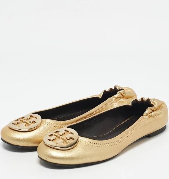 Genuine Tory Burch Metallic Gold Round Toe Ballet Flats
