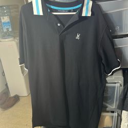 Psycho Bunny Polo Shirt Mens Size XL 9 Black Pima Cotton W/Blue &White Fits 