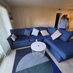 Modern Blue Sectional Sofa Bed - L-Shape Couch with Pull-Out Bed