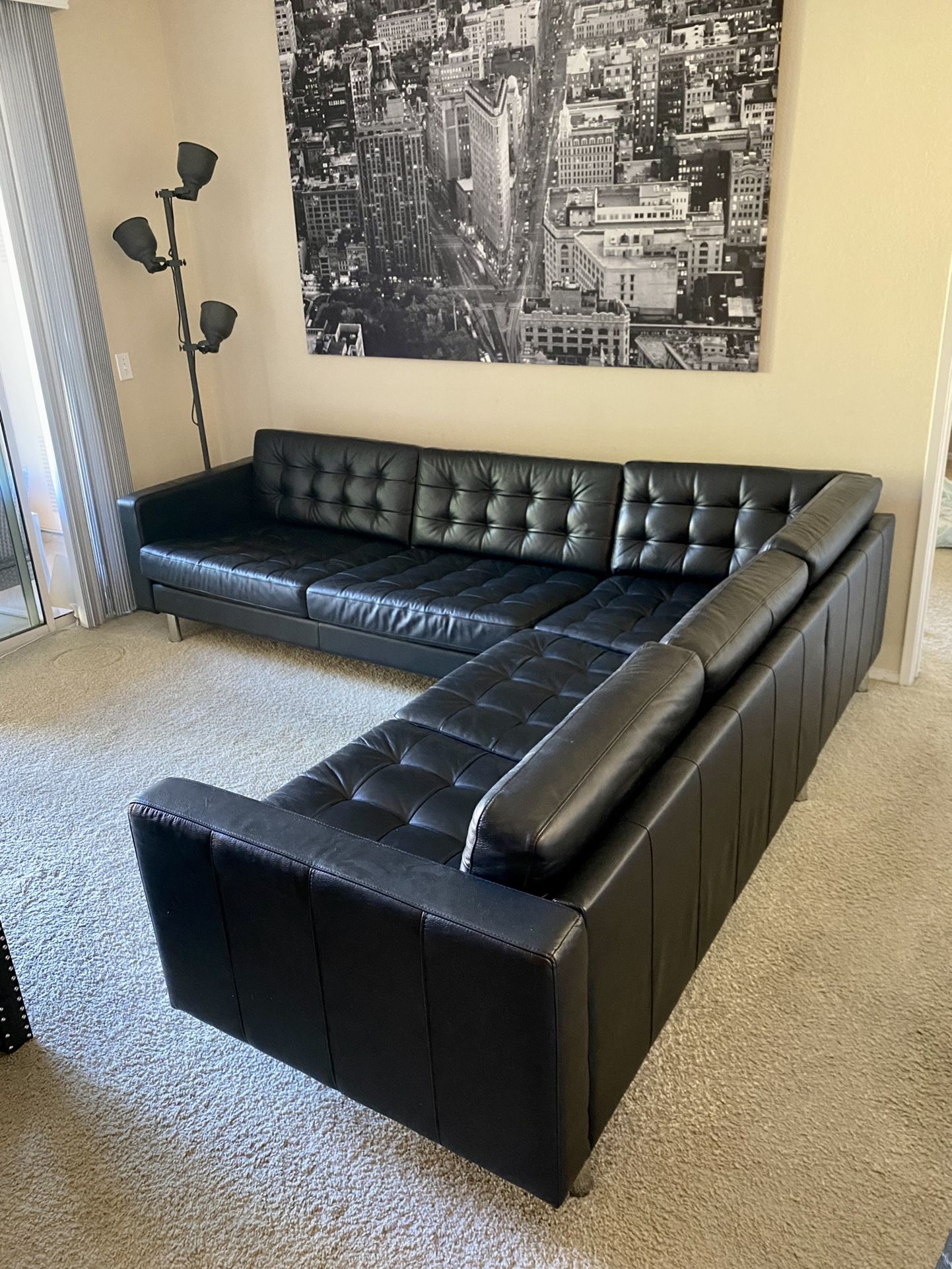 Moving Sale, IKEA Morabo Black Leather Sectional Sofa