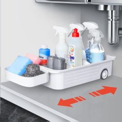 Under Sink Caddy Organizer with Pull Out Fridge Storage Bins Basket 