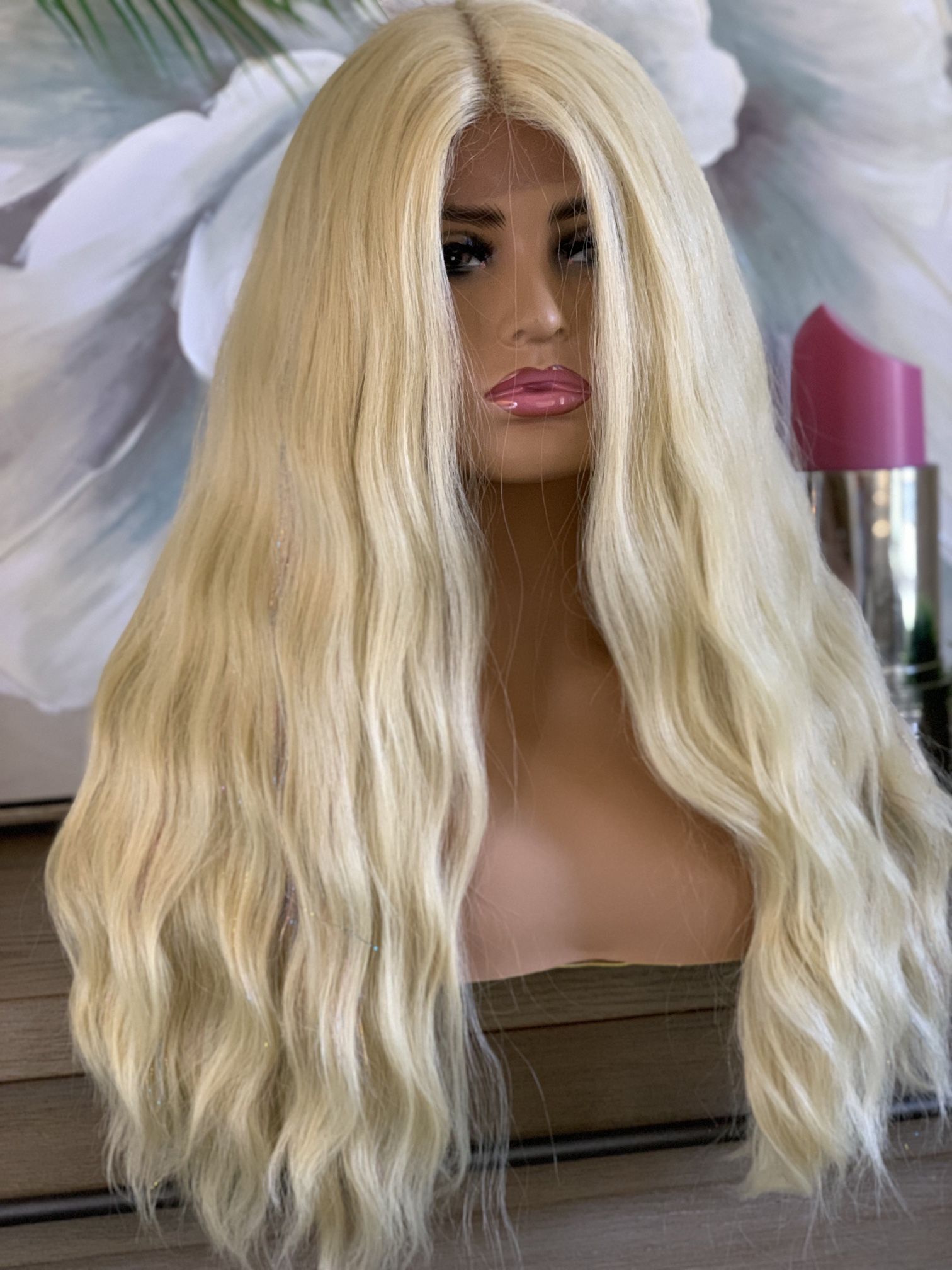 Sparkle Glitter Strands LACE Front Long WIG Brown