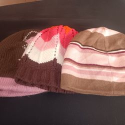 Set Of Three Girls Winter Hats 
