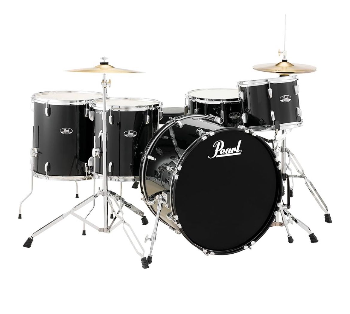 Pearl Roadshow 5-piece Complete Drum Set with Cymbals - Jet Black
