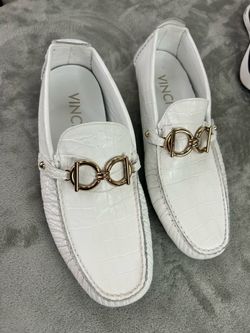 VINCI Pisa White Leather Bit Drive Loafer Men Shoe