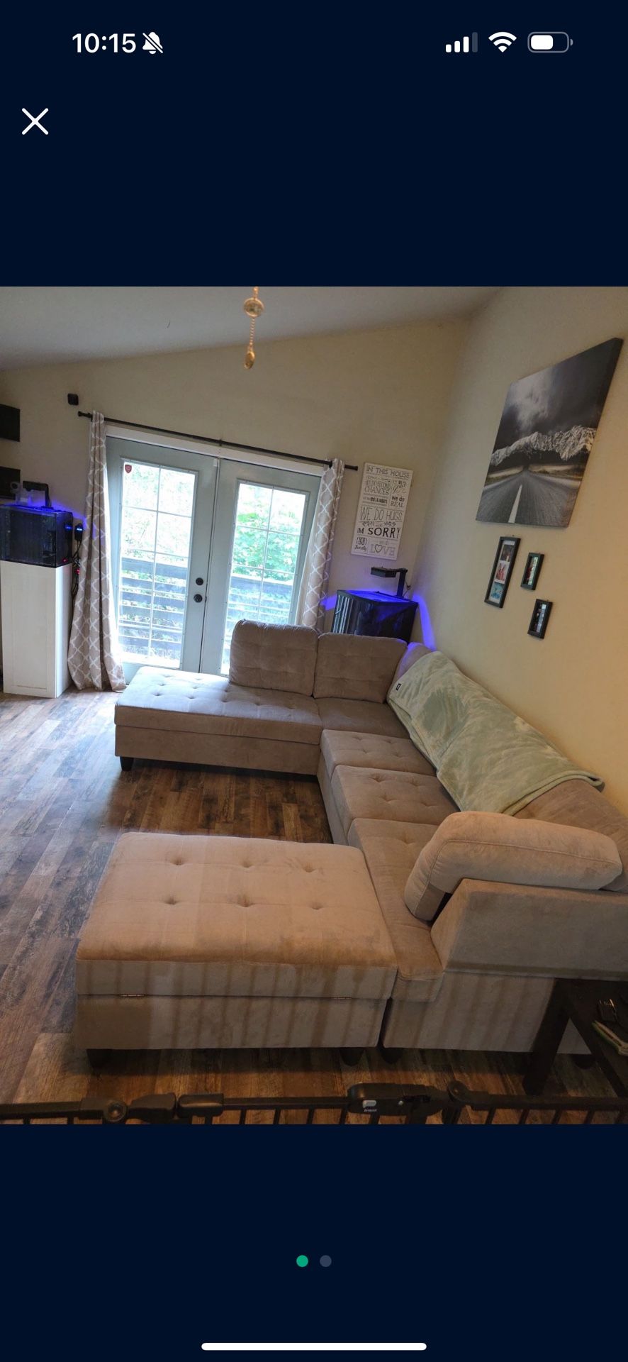 COSTCO Beige Chenille Sectional Couch And Ottoman