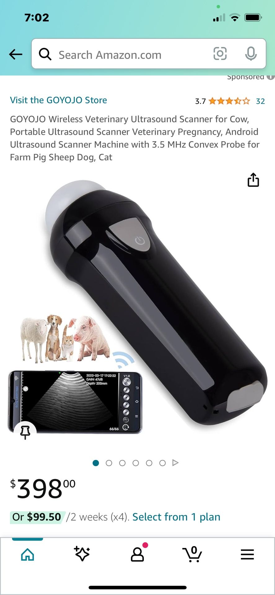 GOYOJO Wireless Veterinary Ultrasound Scanner for Cow, Portable Ultrasound Scanner Veterinary Pregnancy, Android Ultrasound Scanner Machine with 3.5 M