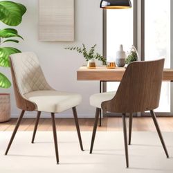 Dining Chairs Set of 2,Modern PU Leather Armless Kitchen Chair, Mid-Century Walnut Style Side Chair with Bentwood Back and Metal Legs for Kitchen Din