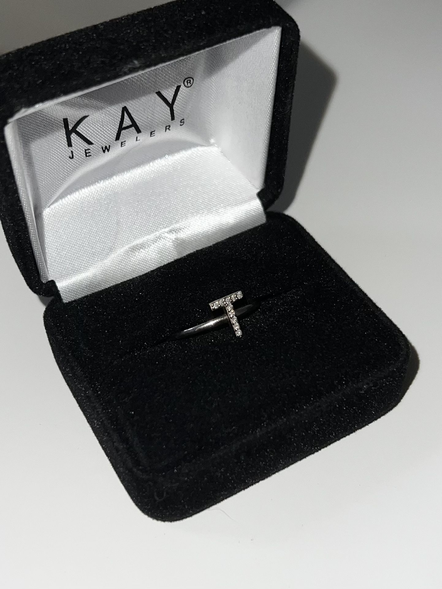 Kay 1/20 - 1/10 ct tw Diamond Initial âTâ Ring in Silver Size 6