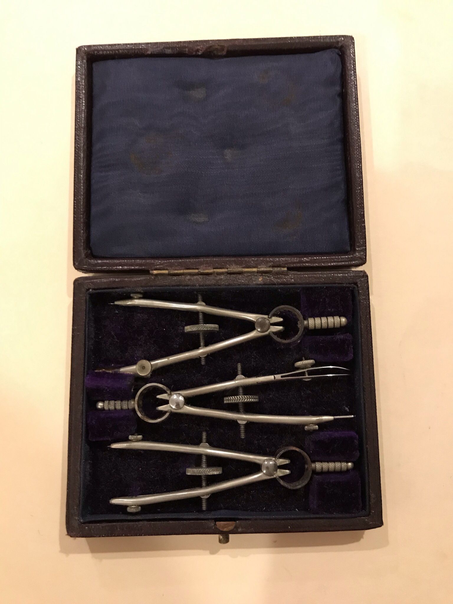Vintage 3-Piece Drafters’s Tools/compass w/Hinged Case 