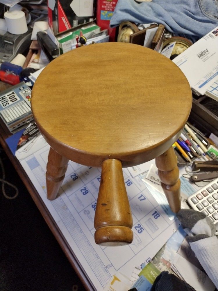 Vintage Solid Maple 3 Legged Milking Stool