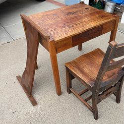 Vintage Solid Wood Student Desk + Chair – Antique School Style SDSU