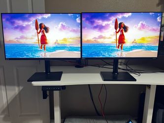 (2) SAMSUNG DUAL MONITOR SETUP/FULL FHD/USB HUB/IPS/HEIGHT ADJUST/TILT/PIVOT/SWIVEL/DP/HDMI