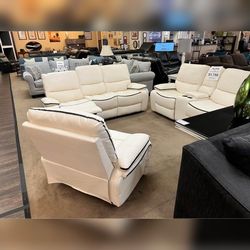 3PC Power recliner sofa set Off white Bonded leather
