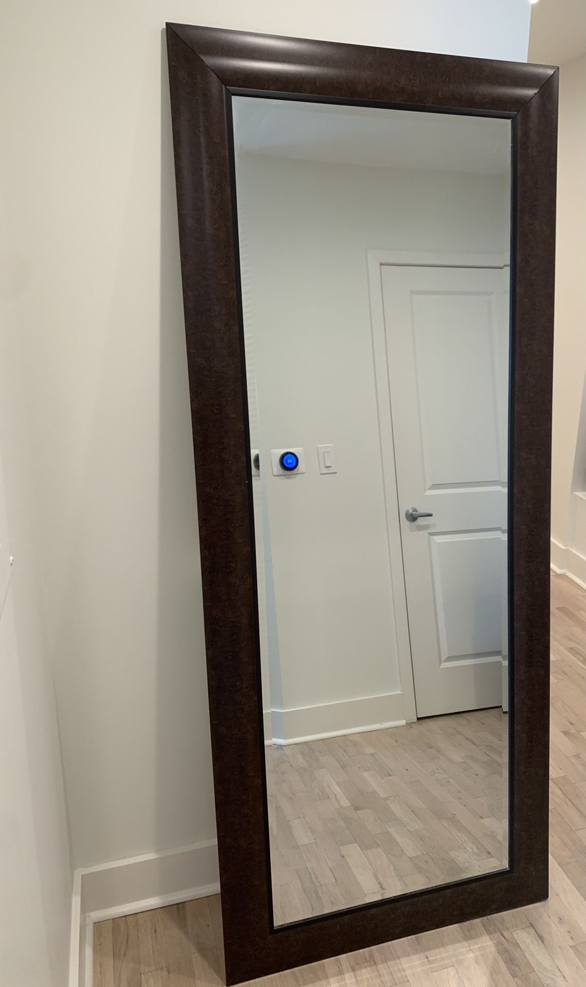 Tall Wall Mirror with Brown Frame