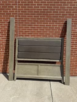 Gray Wood and Upholstered Bed Headboard+ table and 4 chairs