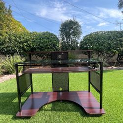 Multi-tier glass and wood computer desk