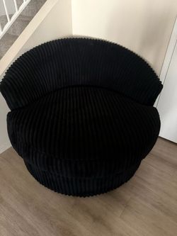 Black Corduroy Round Swivel Cuddle Chair
