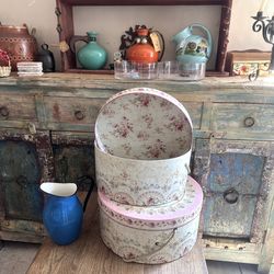 Divine Huge Antique French Timeworn Fabric Covered they’re new set