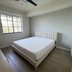 Queen Eron Upholstered Low Profile Platform Bed Frame (No Mattress)