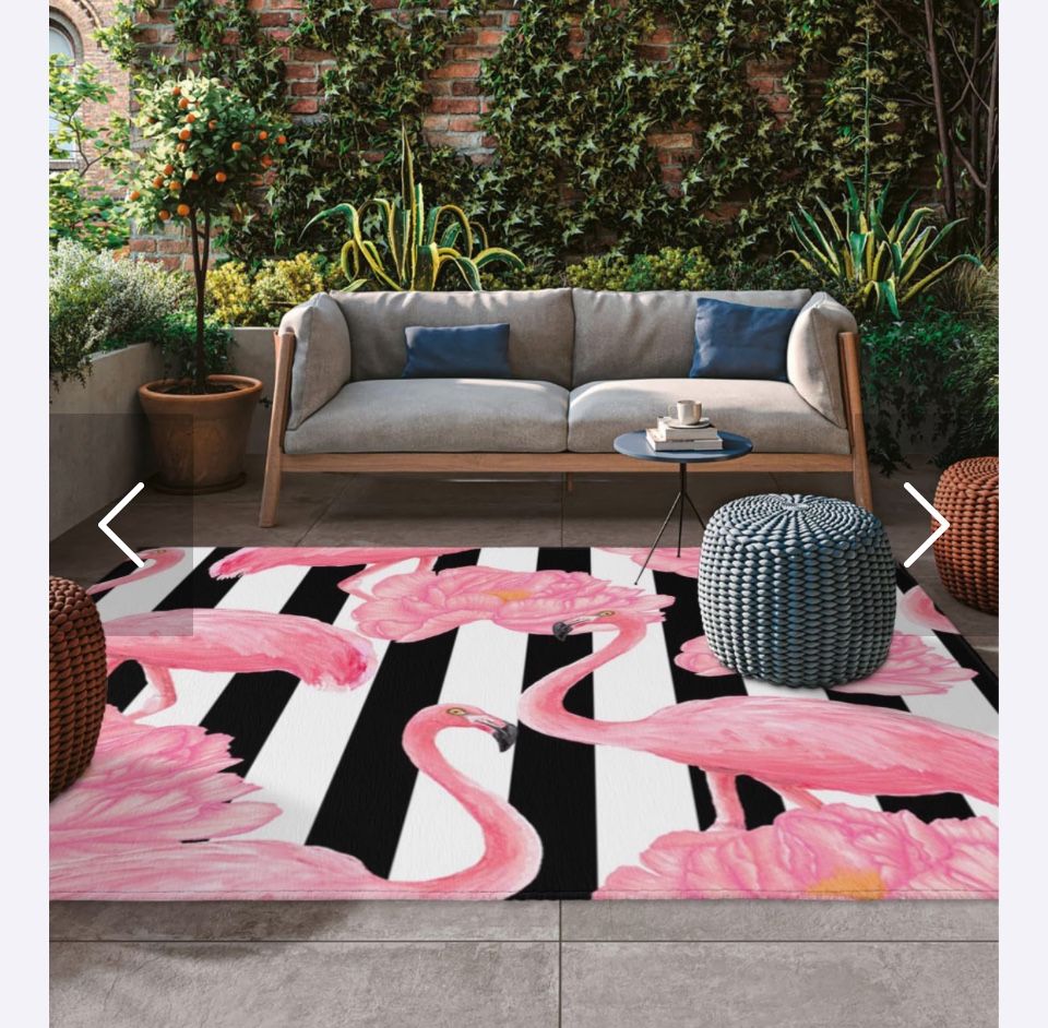 PINK FLAMINGO REVERSIBLE 5x8 INDOOR/OUTDOOR RUG