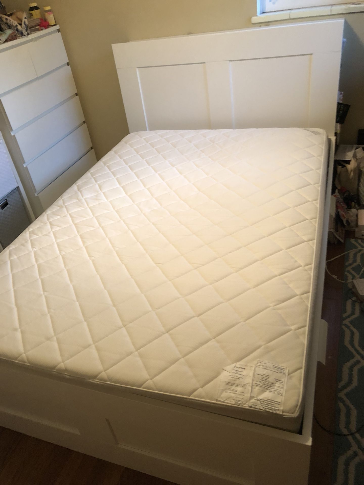 IKEA Brimnes Full Sized Storage Bed with headboard and mattress