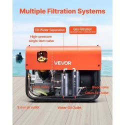 PCP Air Compressor, 4500PSI/30Mpa Diving Scuba Tank Air Compressor, Double Cylinder Auto-Stop PCP Diving Compressor with Built-in Water & Fan Cooling 