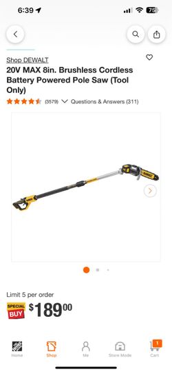 DEWALT 20V MAX 8in. Brushless Cordless Battery Powered Pole Saw (Tool Only)