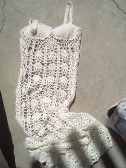 Cream Crochet Mini Dress with Built-In Bra
