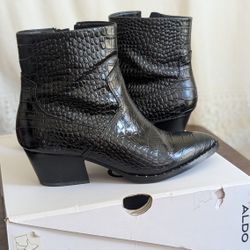 Aldo Black Snake Print Boots Women's 8