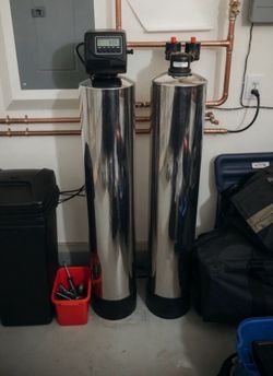 Dual Tank 10-Stage High Capacity Salt Water Softener System Package with RO Alkaline Kitchen Filter