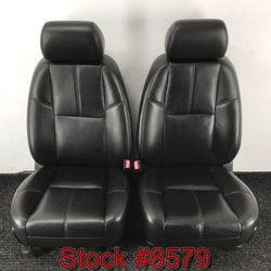 Black Leather Bucket Front Seats From A 2008 GMC Yukon Seat Stock #8579