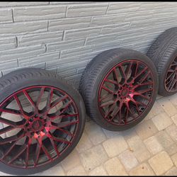 Custom Red & Black Rims w/ New Tires – Set of 4 – Toyota Corolla