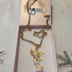 Two-Tone Angel Pendant Chain Necklace