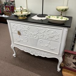 Beautiful Floral Ornate White Buffet Dresser