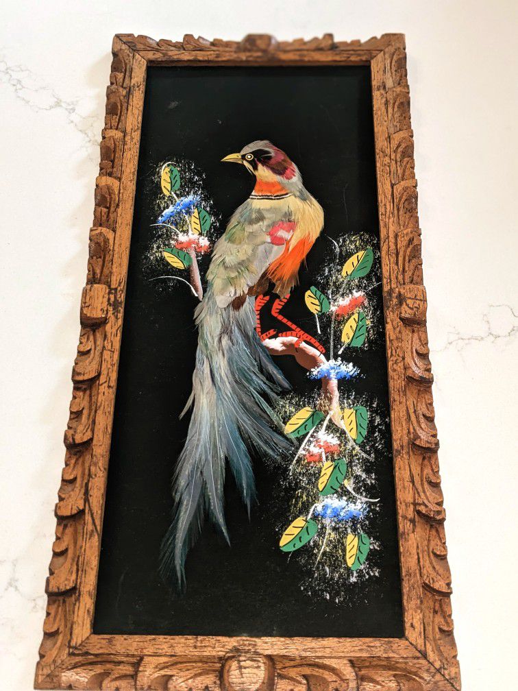 Amazing Vintage 3D Feathered Original Oil Bird Painting! Incredible! 