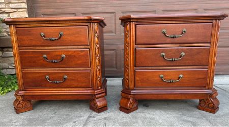 TWO Solid Wood 3-drawer nightstands