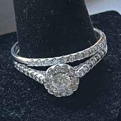 14k White Gold 1.35 TCW  Natural Diamond Elegant Halo  Engagement Ring Set