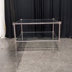 Silver Faux Bamboo Two-Tier Glass Coffee Table