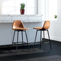 New Inbox Set Of 2 Counter Hight Stools Faux Leather Caramel 