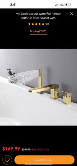 Mill Deck-Mount Waterfall Roman Bathtub Filler Faucet With Handshower In Brushed Gold Sh29