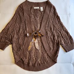 DKNY Womens 3/4 Sleeve Tie Front Knit Cardigan Sweater Shrug Size M 100% Cotton