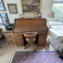 Solid Oak Roll Up Desk