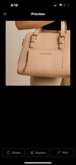 Rare Ted Baker patent leather nude beige Shoulder Bag multi zip compartment quilted look