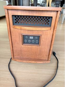 2 Portable Electric Space Heaters in Oak Cabinets