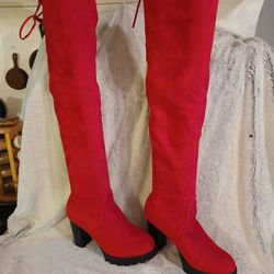 New Red Knee High Boots  Size 9  $20.00