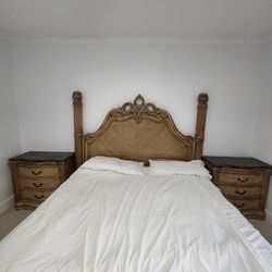 Michael Amini La Francaise Collection 3-drawer nightstands/headboard and Marble Top Table Pedestal.